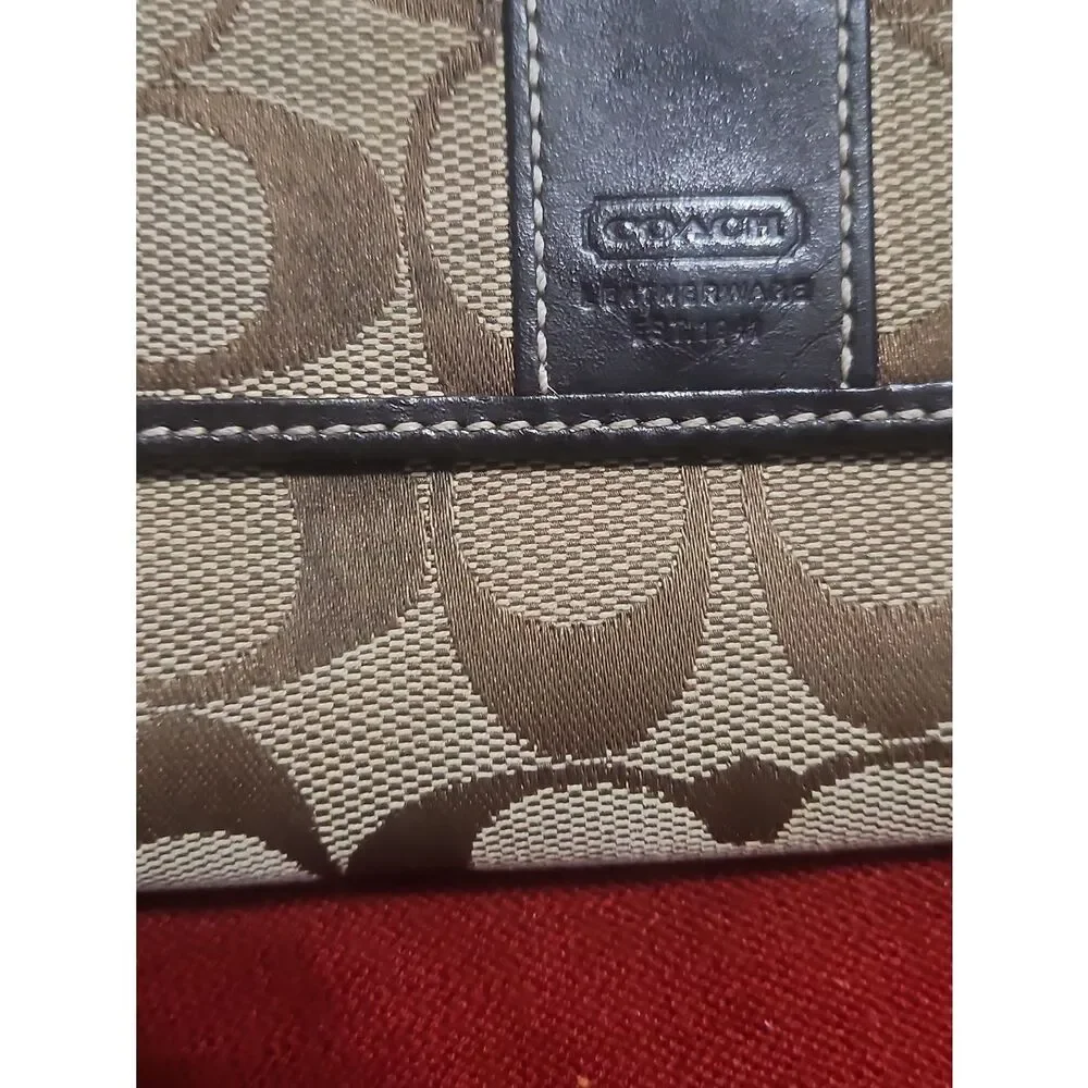 Coach Signature Canvas Wallet in Tan and Dark Brown